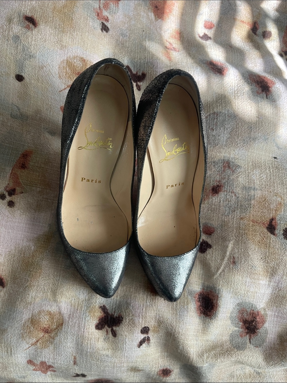Christian Louboutin Metallic Gray Pointed-Toe Pumps